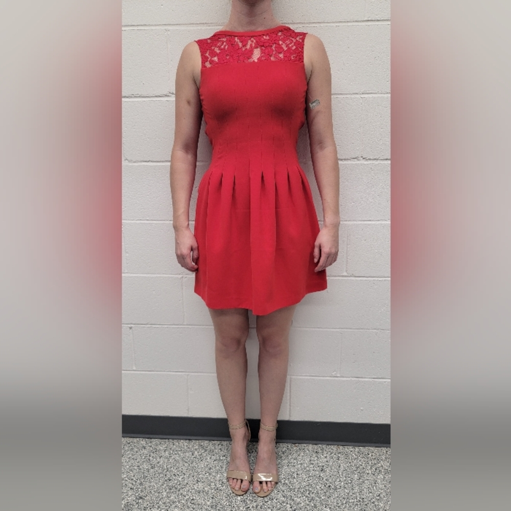 H&M Lace Pleated Red Dress Size 2.